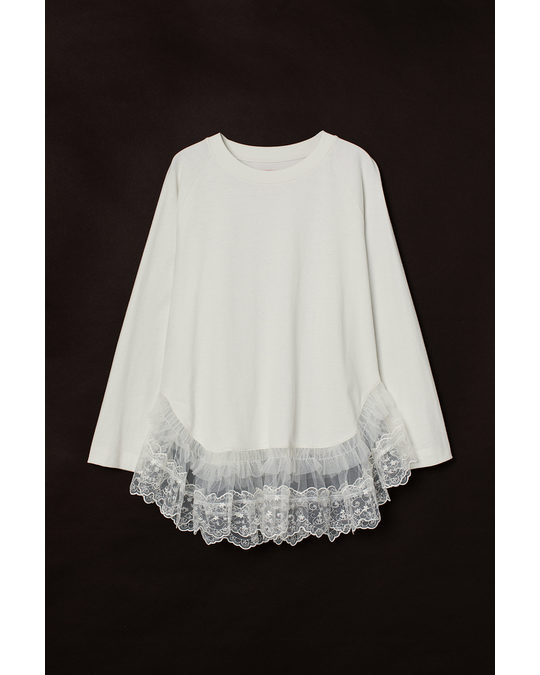 H&M Lace-decorated Top White