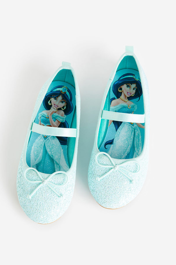 H&M Glittery Ballet Pumps Turquoise/disney Princesses