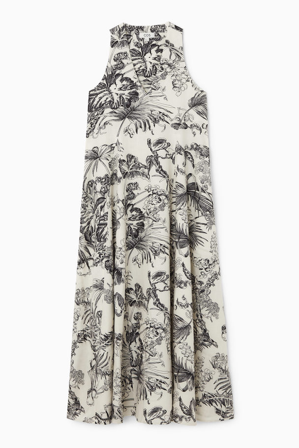 COS Voluminous V-neck Maxi Dress White / Floral