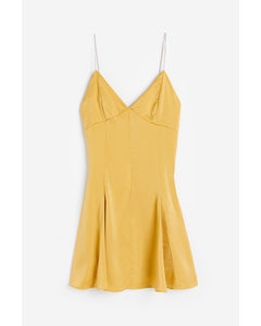Rhinestone-strap Dress Yellow
