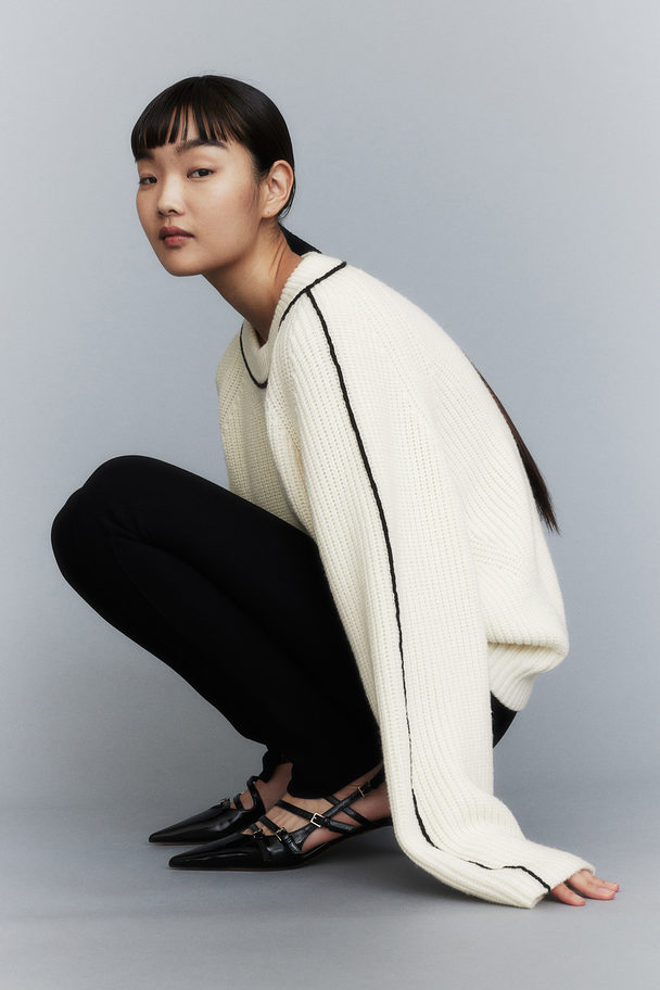 H&M Pullover aus Wollmischung Cremefarben/Schwarz