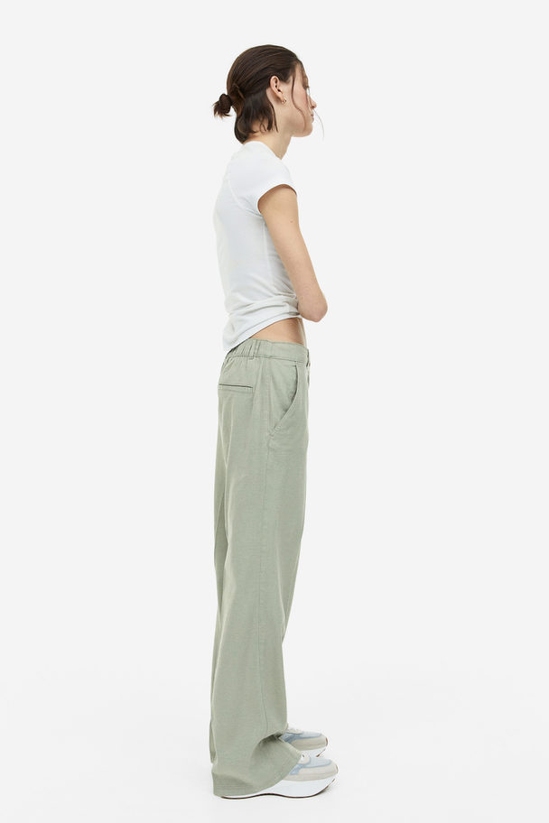 Linen-blend Pants - Light khaki green - Ladies