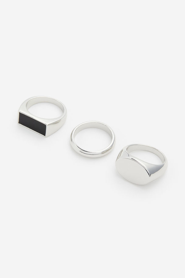 H&M 3-pack Rings Silver-coloured/black