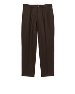 Cropped Tapered Wool Trousers Dark Brown
