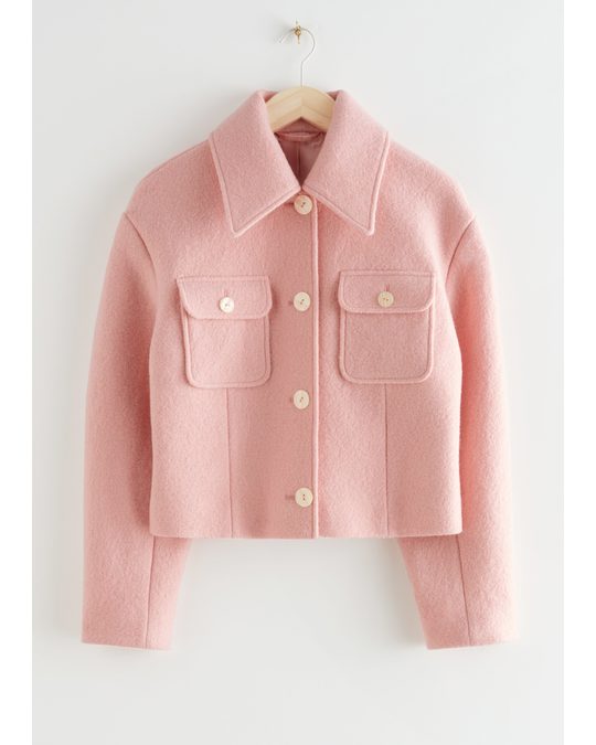 & Other Stories Buttoned Patch Pocket Wool Jacket Pink