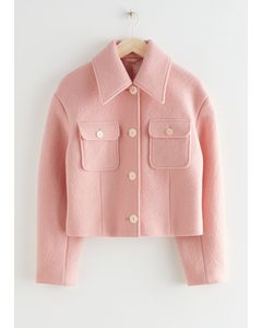 Buttoned Patch Pocket Wool Jacket Pink