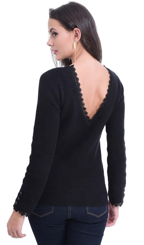 William de Faye Boat Collar Sweater With Open Back And English Laces