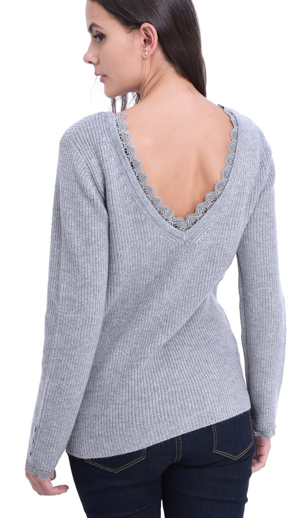 William de Faye Boat Collar Sweater With Open Back And English Laces
