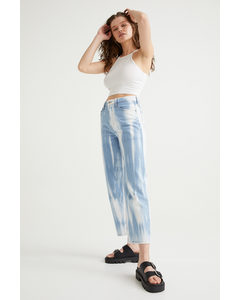 Loose Straight High Jeans Ljus Denimblå/batikmönstrad