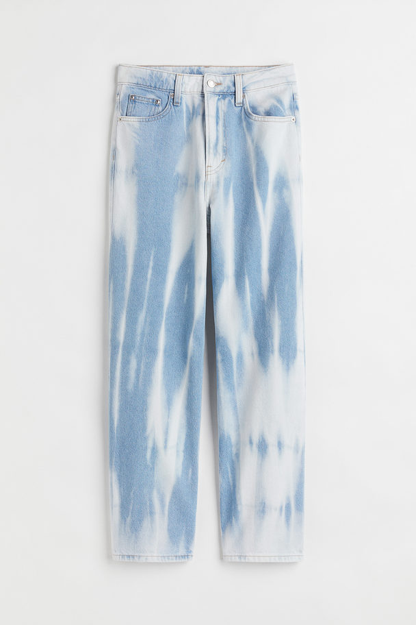 H&M Loose Straight High Jeans Light Denim Blue/tie-dye