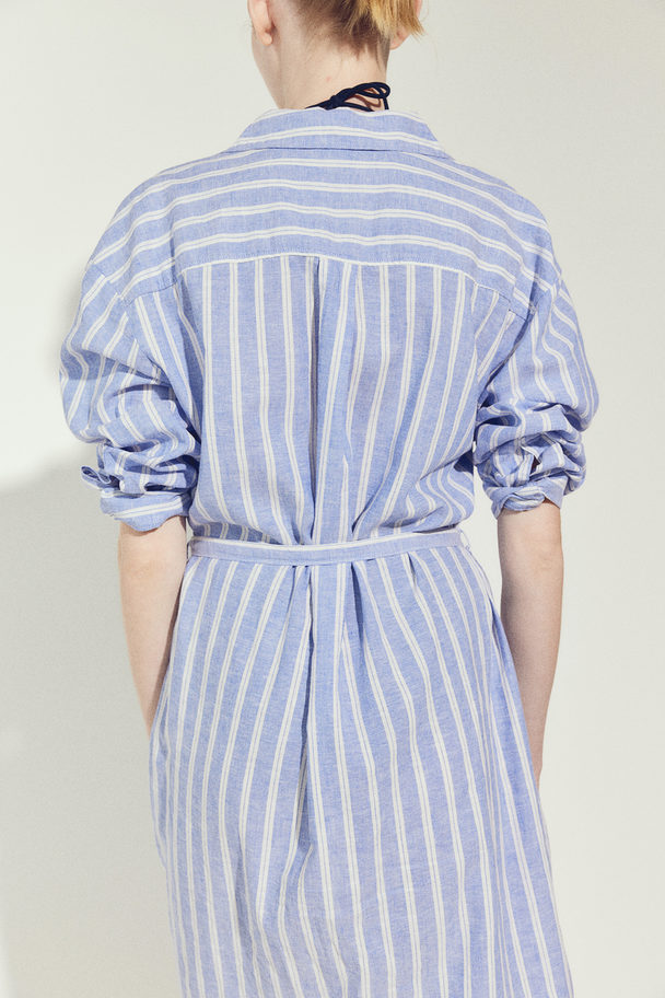 H&M Blusenkleid aus Leinenmix Blau/Gestreift