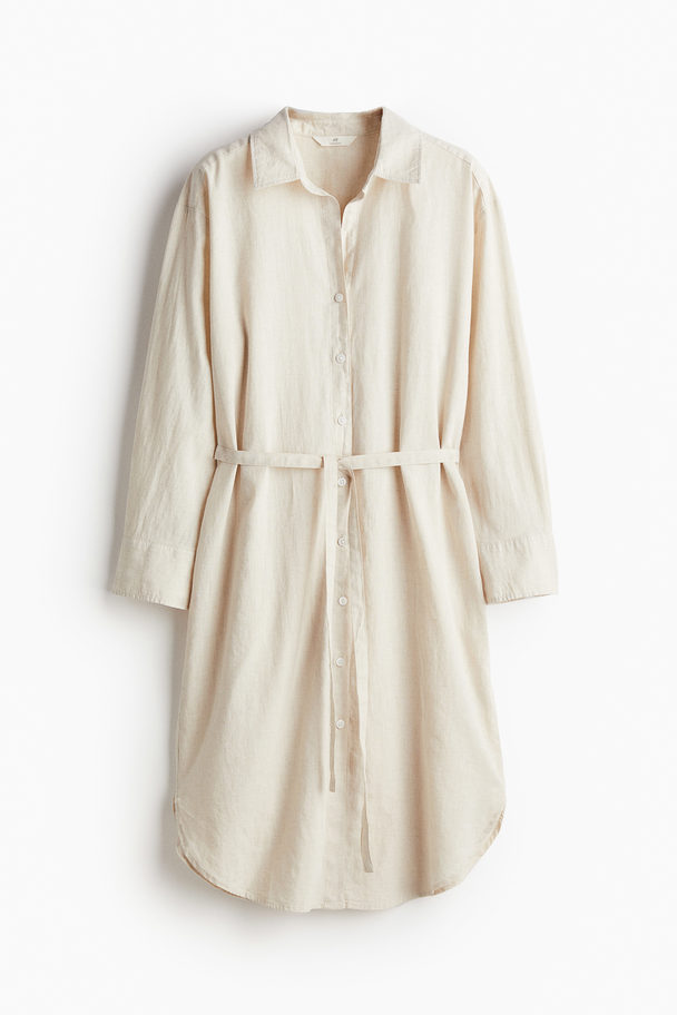 H&M Skjortekjole I Hørblanding Lys Beige