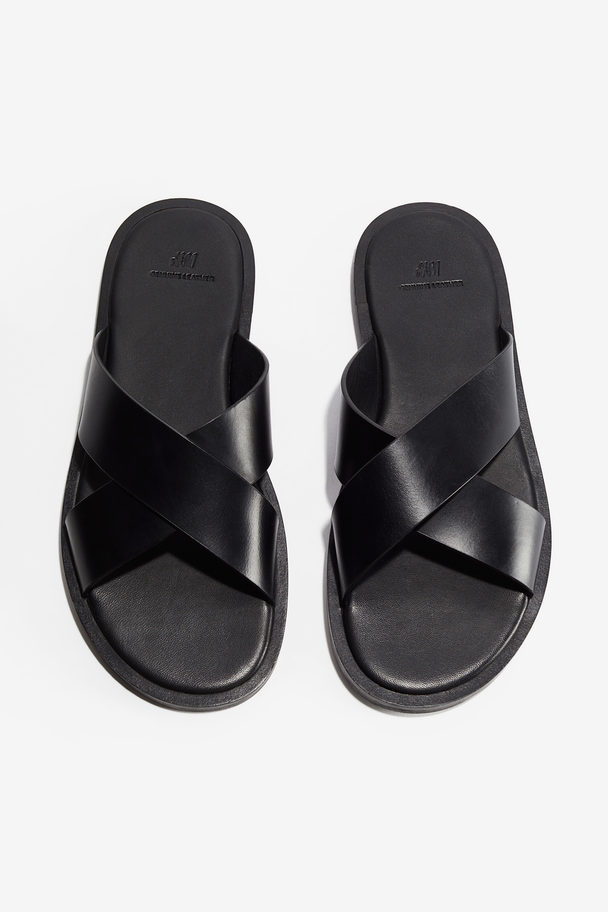 H&M Slip In-sandaler I Läder Svart