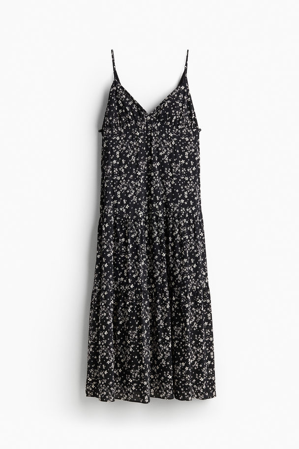 H&M Long Strappy Dress Black/white Floral