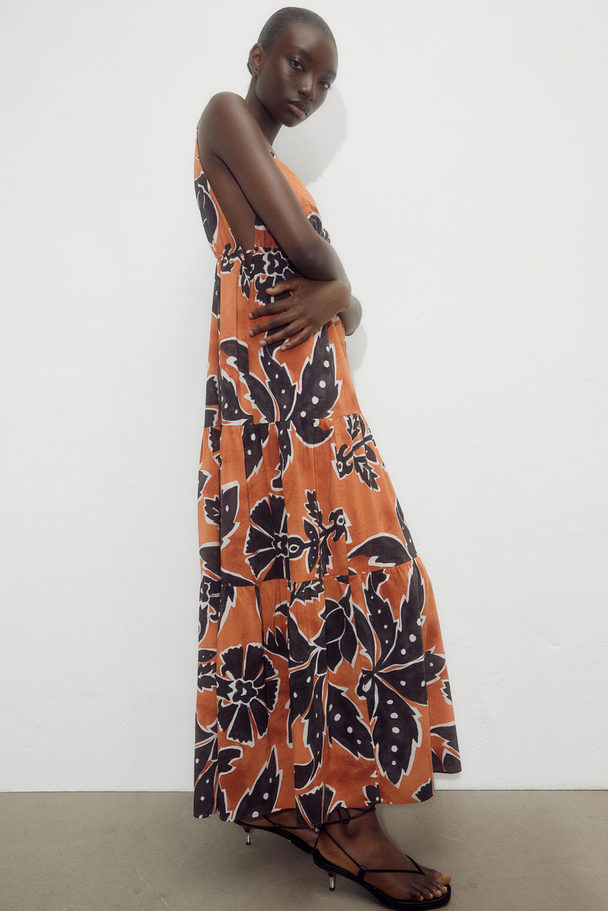 H&M Long Strappy Dress Orange/patterned