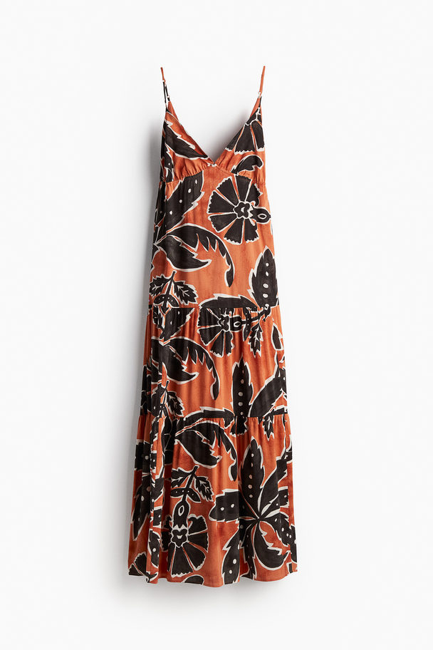 H&M Long Strappy Dress Orange/patterned