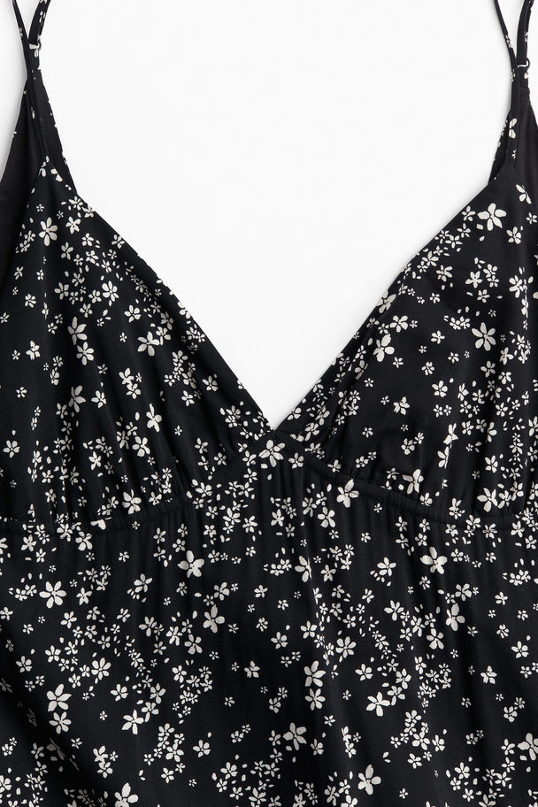 H&M Long Strappy Dress Black/white Floral