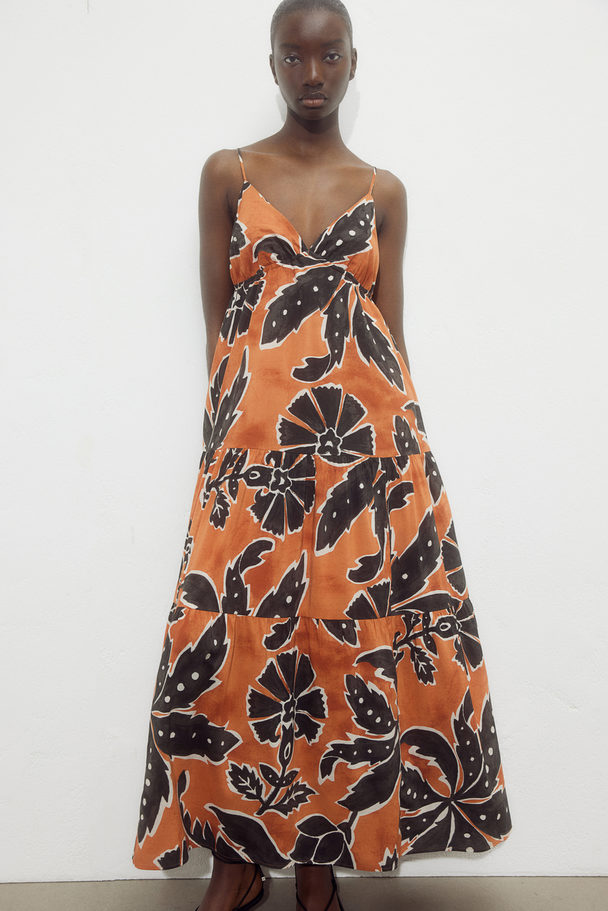 H&M Long Strappy Dress Orange/patterned