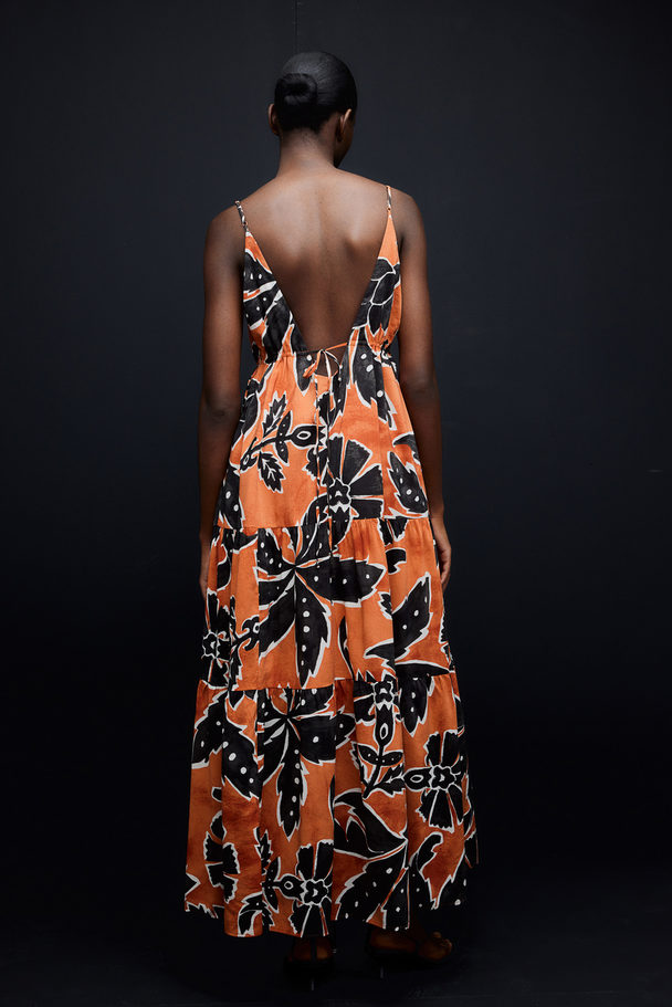 H&M Long Strappy Dress Orange/patterned