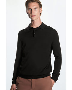 Slim-fit Long-sleeve Polo Shirt Black