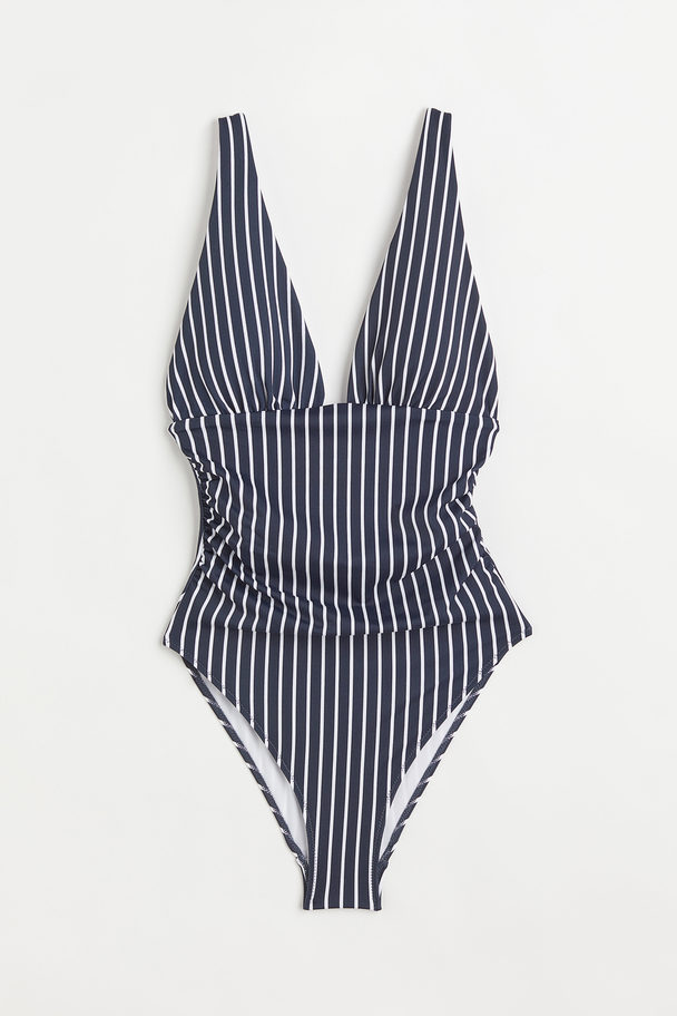 H&M Shaping Swimsuit Dark Blue/striped