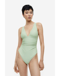 Shaping Swimsuit Light Green/white Striped