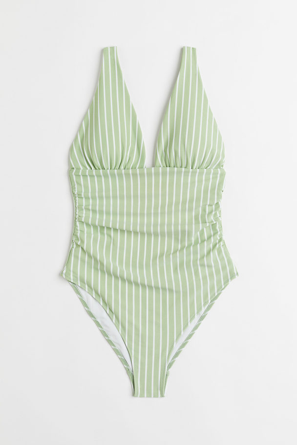 H&M Shaping Swimsuit Light Green/white Striped