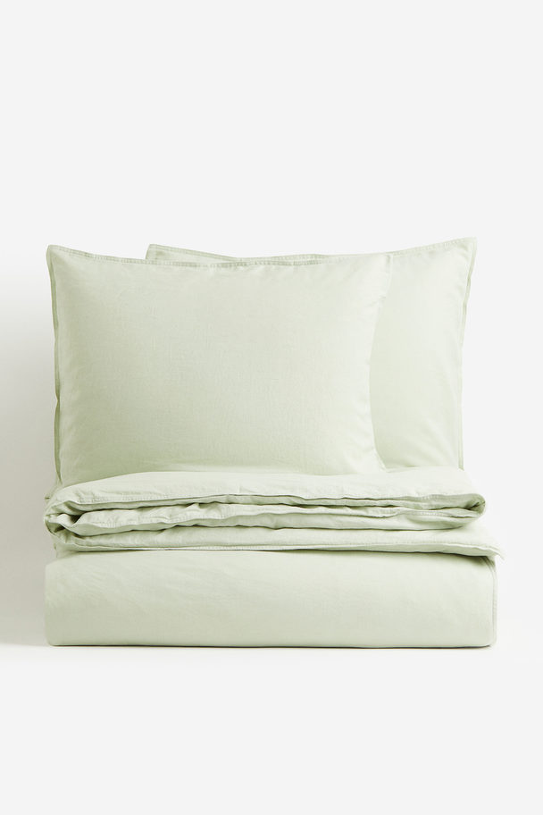 H&M HOME Linen-blend Double/king Size Duvet Cover Set Light Green