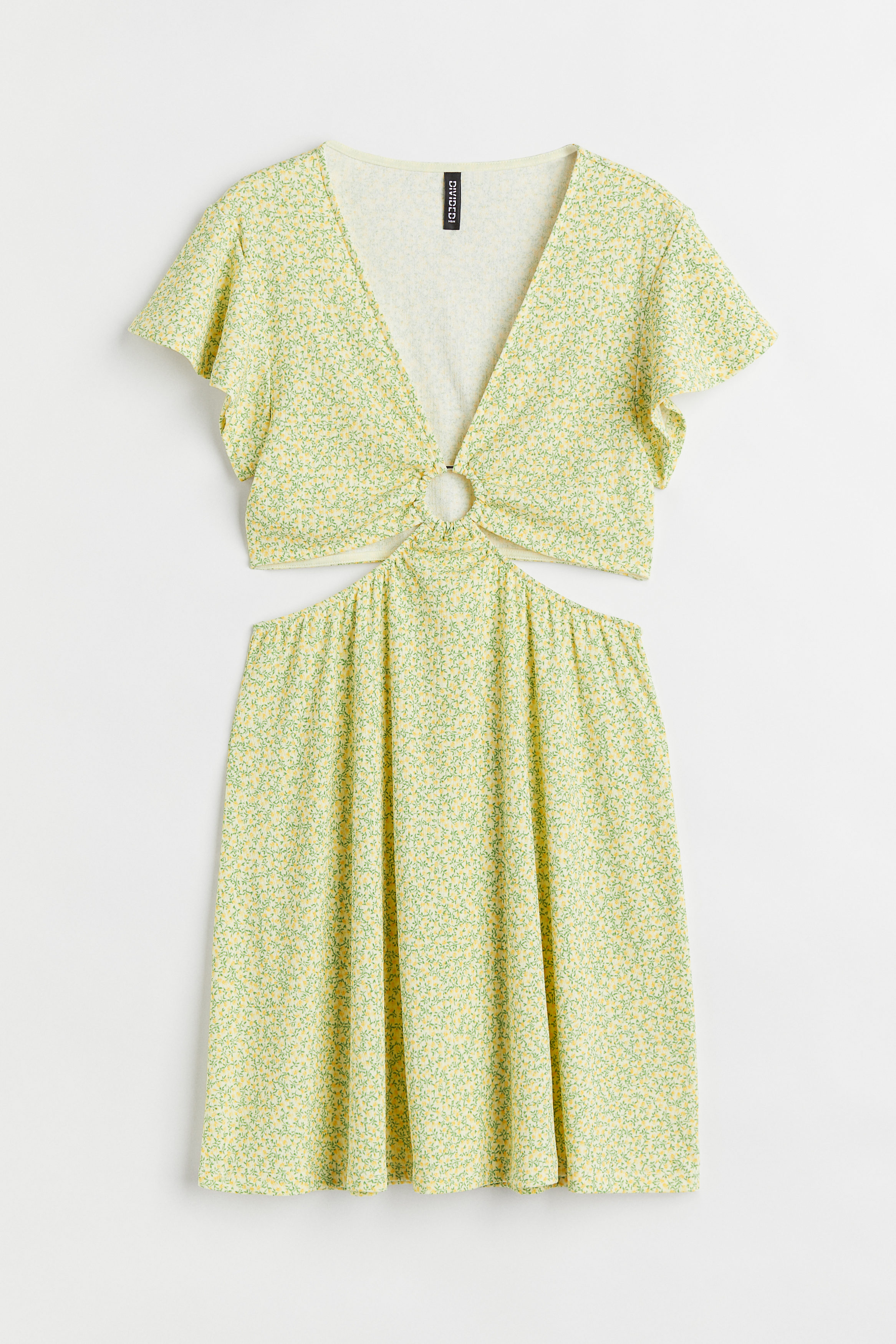 Billede af H&M Cut Out-kjole I Jersey Gul/småblomstret, Hverdagskjoler. Farve: Yellow/small flowers størrelse L