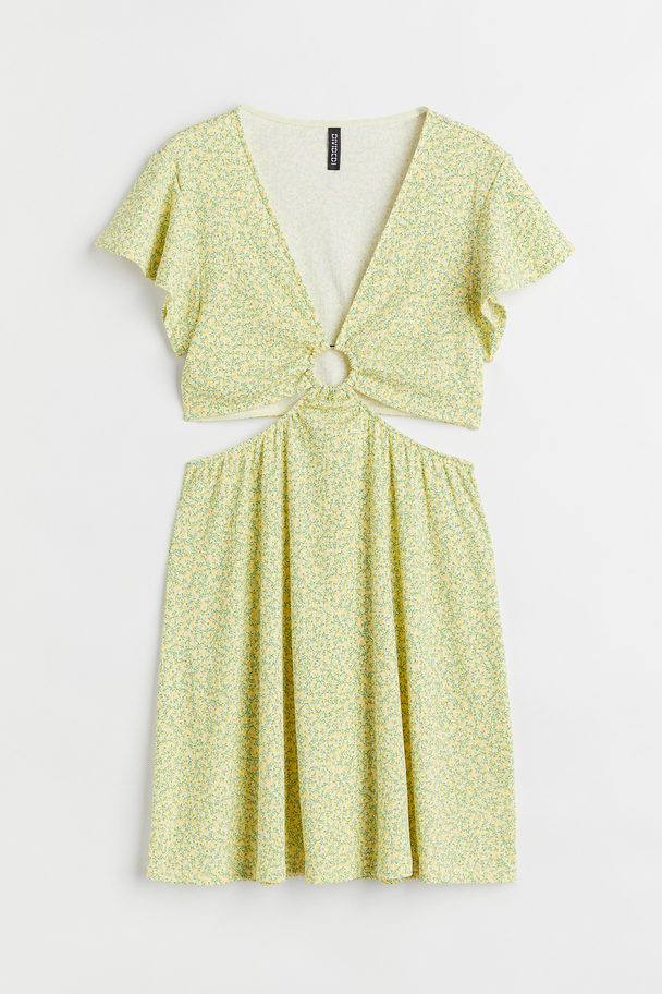 H&M Cut-out Jersey Dress Yellow/small Flowers