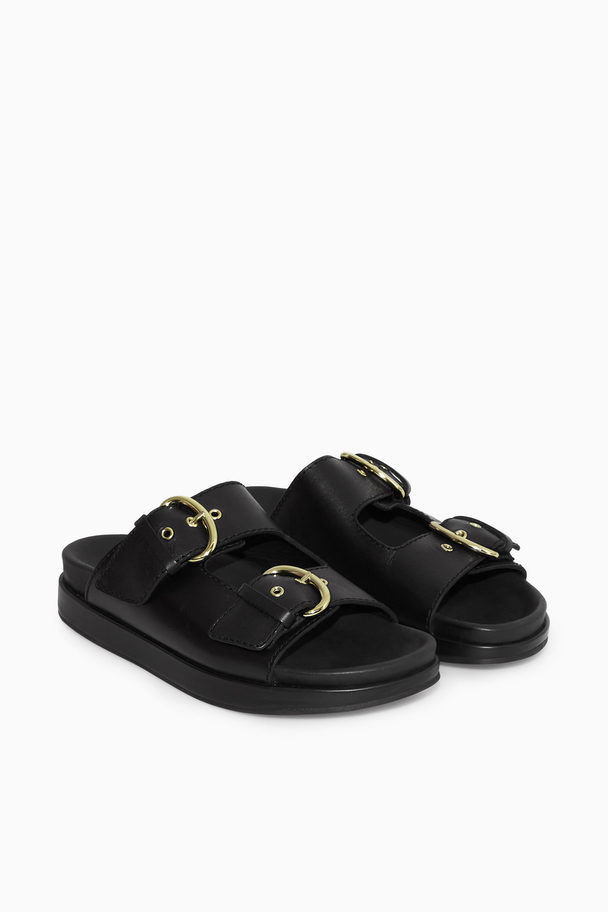 COS Chunky Buckled Leather Slides Black
