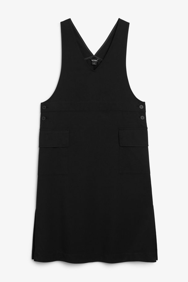 Monki Black Midi Dungaree Dress Black