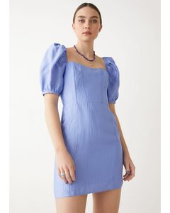 Puff Sleeve Jacquard Mini Dress Light Blue
