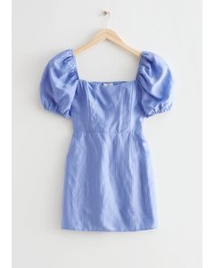 Puff Sleeve Jacquard Mini Dress Light Blue