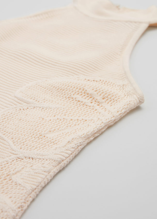 & Other Stories Floral Pointelle-knit Halterneck Dress Light Beige