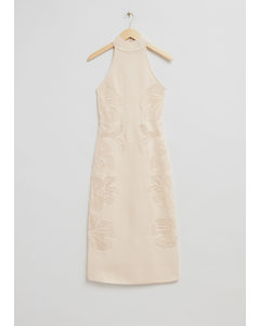 Blomstrete Pointelle-strikket Halterneck-kjole Lys Beige