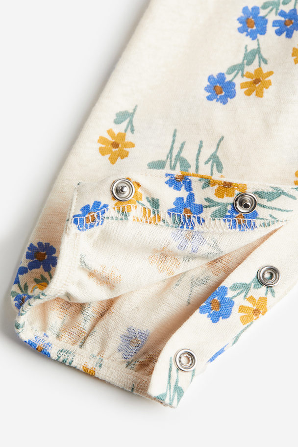H&M Linen-blend Romper Suit Light Beige/floral