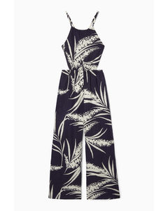Open-back Floral-print Linen Jumpsuit Navy / Printed