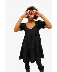 Black Puff Sleeve Babydoll Dress Black