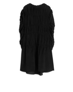 Midi-jurk Met Ruches Zwart