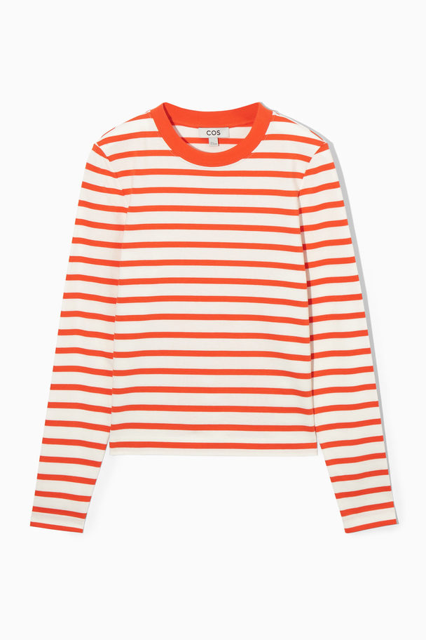 COS Regular-fit Heavyweight Long-sleeved T-shirt Orange / White / Striped