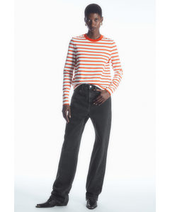 Regular-fit Heavyweight Long-sleeved T-shirt Orange / White / Striped