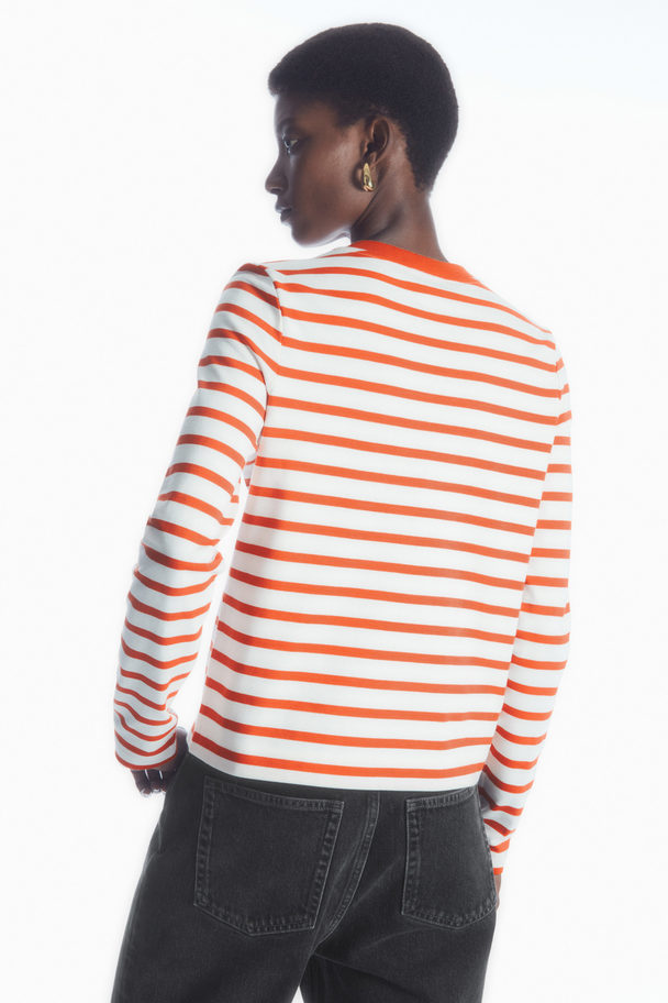 COS Regular-fit Heavyweight Long-sleeved T-shirt Orange / White / Striped