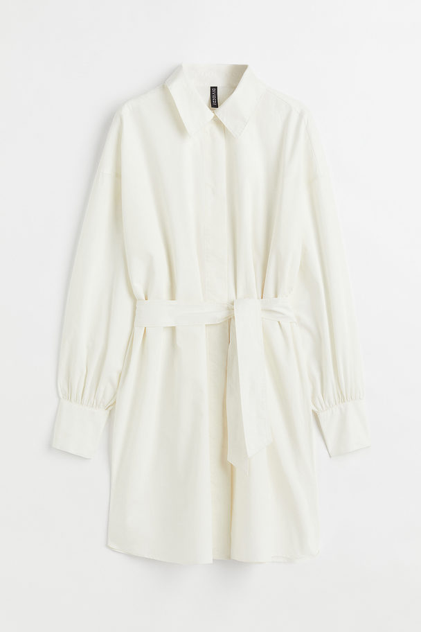 H&M Blusenkleid mit Bindegürtel Weiß