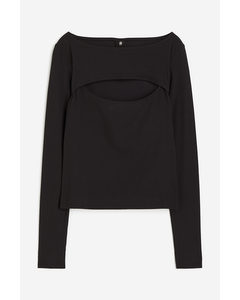 Cut-out Slim Boat Long Sleeve Top Black