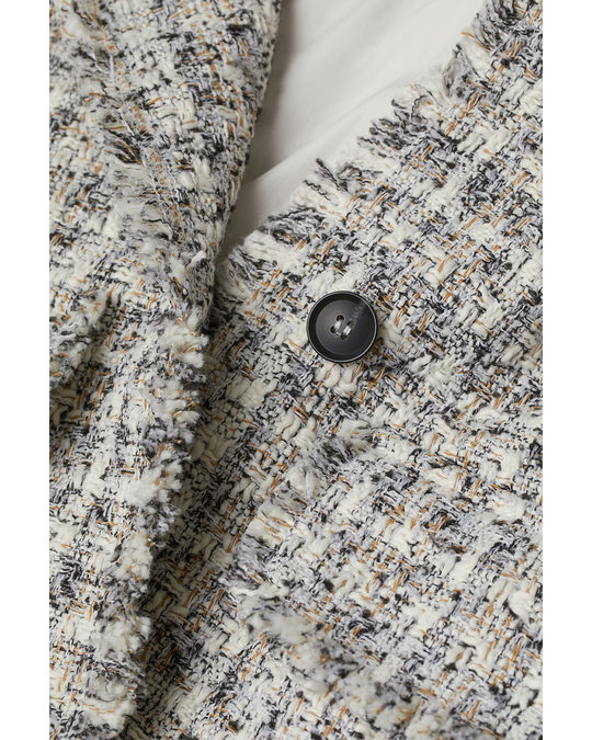 H&M Textured-weave Jacket Cream/black Checked