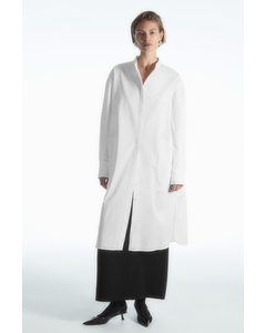 Oversized Grandad-collar Shirt Dress White