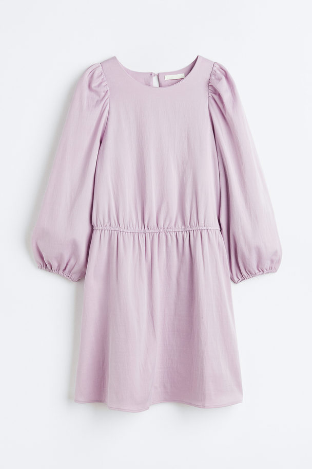 H&M Balloon-sleeved Crinkled Dress Light Purple