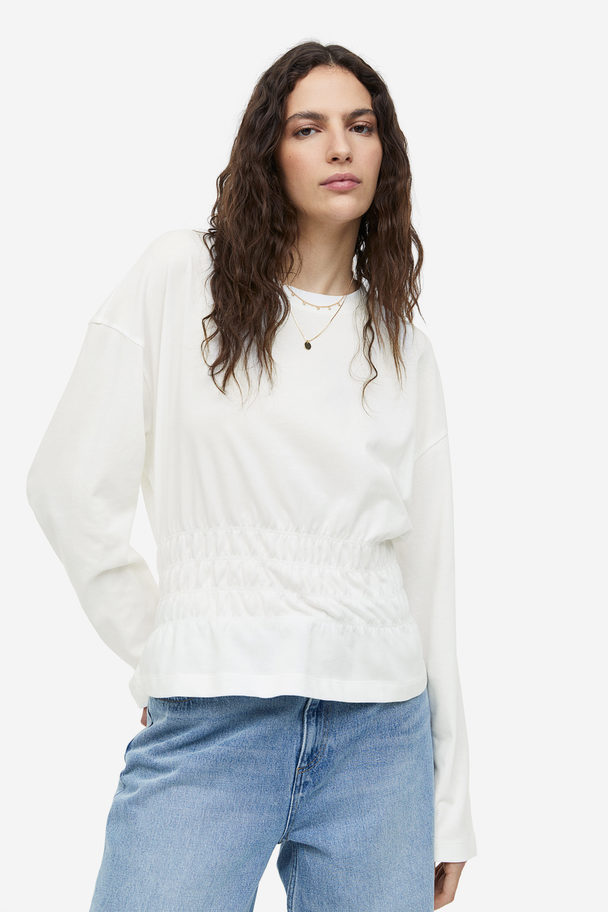H&M Shirt mit gesmokter Taille Weiß