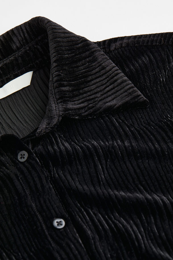 H&M Structuurgeweven Overhemdblouse Van Tricot Zwart